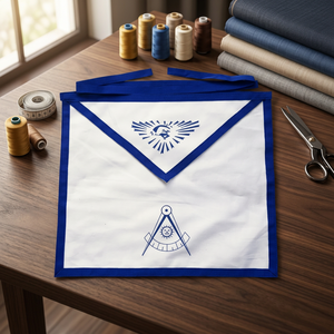 Tablier de Maître Maçonnique Personnalisé Uniquen Enterprises MA17, Bordure Blanche et Bleue, Emblème Sérigraphié, Style Classique, Badge de Vêtement - Product Image 3