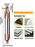 Foret de centrage double embout en carbure de tungstène revêtu AlTiN 60 degrés pour alliage d'aluminium, cuivre, acier inoxydable, acier de moulage