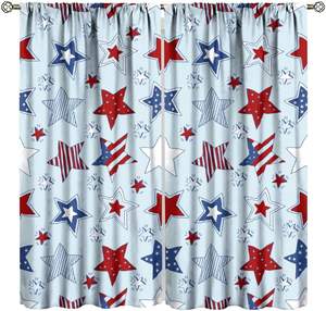 Cortinas para ventana con bandera del Día de la Independencia, azul, rojo, estrella, americano, para sala de estar, cocina, dormitorio, cortinas, 2 paneles - Product Image 1