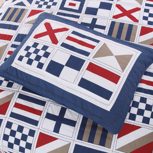 Cama acolchada de tres piezas con patrón geométrico estampado de retazos de algodón puro hecho a mano de estilo europeo para cama doble hogar - Product Image 2