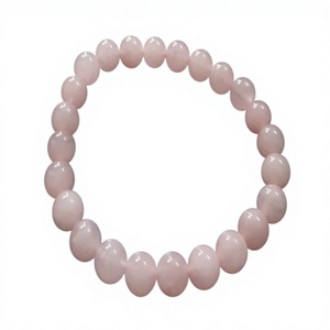 Handmade Elastic Band <b>Bracelets</b> 8mm Natural Rose Quartz Beads Semi-Precious Stone Decorative Wedding Gift From Gujarat - Product Image 1