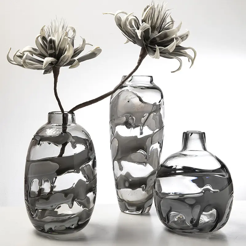 Modern Fashion Geometric Vase Living Room Decoration Vase Embossed Grain Black And White Glass Vase