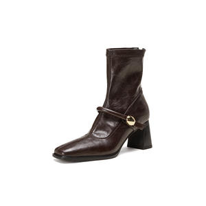 Elegantes Botas Largas Retro para Mujer, Hechas a Mano, con Parte Superior de Cuero Genuino, Suela Antideslizante, Impermeables, Duraderas, de Color Sólido y Punta Puntiaguda - Product Image 2
