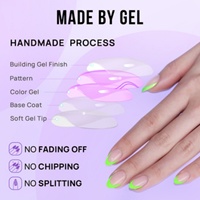 BTArtbox Vente en gros Faux ongles en acrylique verts fluorescents Y2K, courts, style French, en gel souple, forme amande, à presser