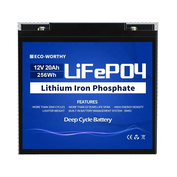 Eco-worthy <strong>12V</strong> Lithium <strong>LiFePO4</strong> <strong>Deep</strong> <strong>Cycle</strong> <strong>Battery</strong> <strong>Lifepo4</strong> <strong>12V</strong> 20Ah for Pump UPS Power System