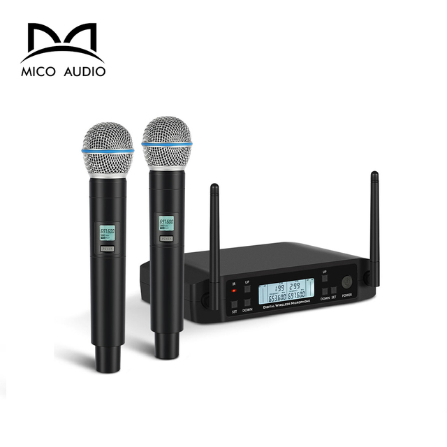 Professional Dual Channel UHF Wireless Microphone System Handheld Dynamic Microphone for Singing Price Durable Metal Material