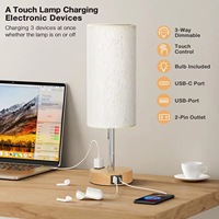 USB C + Port de charge LED Lampe de table avec abat-jour en tissu de lin Corps en fer Prise européenne pour la décoration de chambre/salon