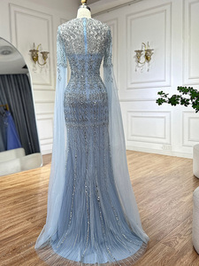 ชุดราตรีทรงเมอร์เมด คอทรงกลม แขนระบาย แต่งเลื่อมเพชร สไตล์หวานละมุน ดูหรูหรา สง่างาม เหมาะสำหรับงานเลี้ยง - Product Image 4