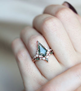 Bague vintage en argent 925 plaqué or rose 14 carats avec pierre en agate verte mousse, bijoux de haute qualité, design d'usine - Product Image 6