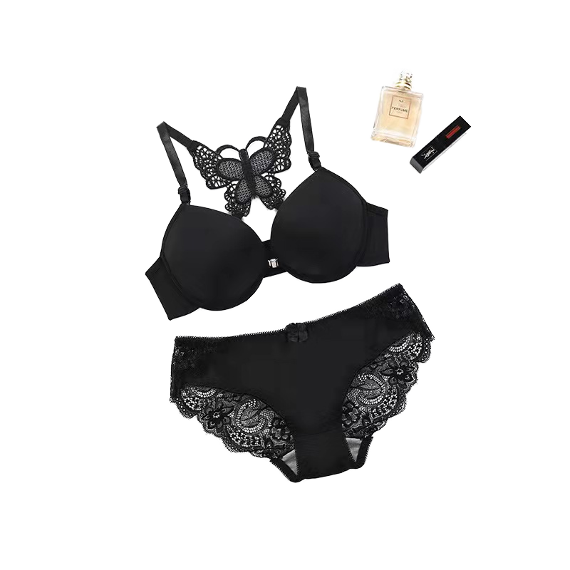 Wholesale Sexy Bra Set Removable Double Shoulder Straps Front Buckle Steel Ring Padded Underwear for Cross-Border Foreign Trade