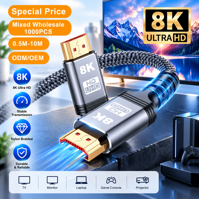 8K HDMI 2.1 Cable 48Gbps 4K 120Hz High Speed HDMI Male to Male Cable for Gaming PC TV Projector Monitor Home Theater
