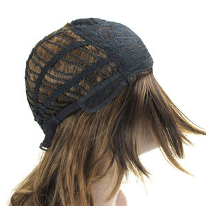 Perruques synthétiques lisses et ondulées <span class=keywords><strong>mi</strong></span>-longues brun clair, livraison rapide d'usine, avec raie latérale, fabriquées à la machine - Product Image 6