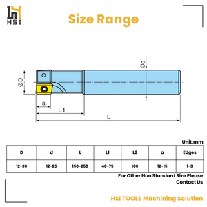 Fraise à bout de finition de haute précision CNC série <span class=keywords><strong>UEX</strong></span> 12 mm-30 mm Porte-fraise à angle droit avec tige de 250 mm - Product Image 3