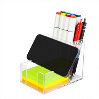 Support de bureau multifonctionnel moderne en acrylique transparent personnalisé pour crayons et stylos, présentoir, support de téléphone, organisateur de bureau à 2 niveaux de 3 mm