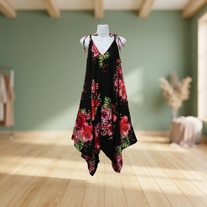 Vestido Maxi con Estampado Floral, Tejido Ecológico, Cuello en V, Sin Mangas, Estilo Boho, Dobladillo Asimétrico, Corte Holgado, Verano, Rayón - Product Image 4