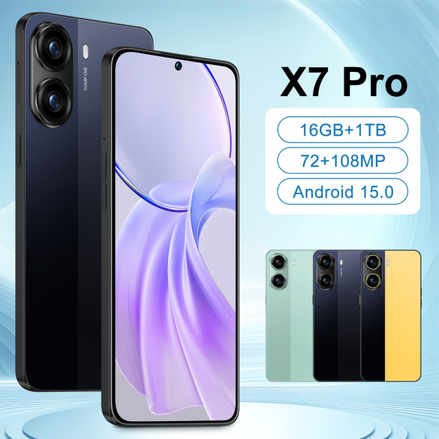 Original X7 Pro Unlocked Android Smartphone 7.3" Large Screen 108MP Pixel Face Fingerprint ID