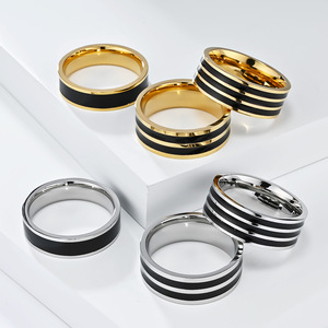 European American Style Minimalist Luxury 8Mm 18K Gold Plated Titanium Steel <b>Ring</b> Unisex Couple Jewelry - Product Image 1