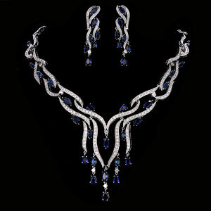 HIBRIDEラグジュアリー5色CZストーンタッセルネックレスイヤリングセット女性ブライダルジュエリーセット女性用ウェディングギフトN-185 - Product Image 3