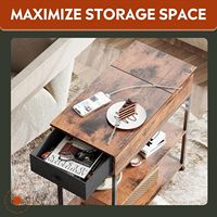 Table d'appoint étroite marron rustique moderne avec station de charge pour tiroir de salon en tissu