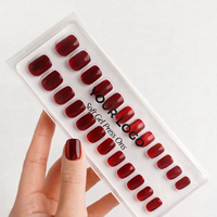 Faux ongles en gel souple à presser, réutilisables, à marque privée, œil de chat rouge, forme ovale moyenne, carrée extra courte, à porter