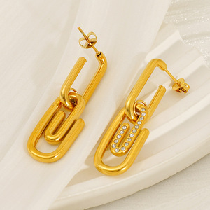 Zogxin Paperclip Earrings Gold Stainless Steel Studs Geometric Design Party Jewelry for Women - Product Image 3