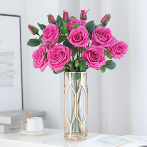 Flor de Rosa Artificial, Flor de Seda de Alta Simulación, Color Rosa Champán, Decoración para el Hogar, Accesorio para Bodas - Product Image 1