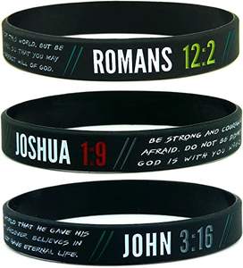 Pulseras Cristianas Clásicas para Niños, Versículos Bíblicos Inspiradores, Pulseras Religiosas de Silicona - Juan 3:16, Romanos 2:12, Josué 1:9 - Product Image 1