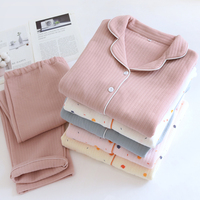 Ensemble de pyjamas en coton avec col rabattable, printemps automne, pyjamas personnalisés pour femmes