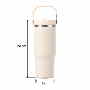 Gobelet isotherme personnalisé avec logo, 30 oz, double paroi en acier inoxydable 304, grande capacité, avec poignée et paille, idéal pour les voyages en extérieur - Product Image 2