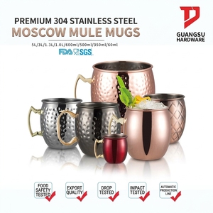Vente en gros de verres à bière en acier inoxydable et cuivre, mugs Moscow Mule martelés, verres à vin et tasses à bière avec poignée - Product Image 3