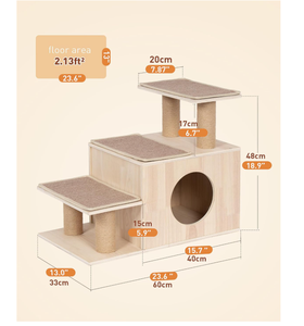 Escaleras para Mascotas 3 en 1 Personalizadas para Gatos, Cama Alta, Sofá, Cueva de Madera, Poste Rascador, Resistente para Interiores con Alfombrillas Antideslizantes - Product Image 6