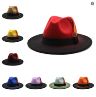 Hombres Mujeres Ala Ancha Lana Fieltro Panamá Gradiente Vaquero Gorra Pluma Jazz Sombrero Retro