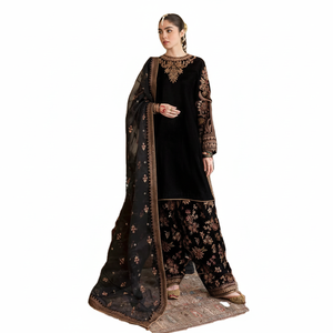 Traje Shalwar Kameez de Terciopelo Negro, Nuevo y Maravilloso Color, Traje de Fiesta Increíble, Gran Venta, Traje Pakistaní para Mujer, Ropa India de Verano e Invierno - Product Image 1