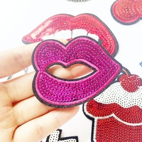 Promotion thermoscellage bricolage réparation Patch accessoire à la mode pour sac/manteau personnalisé sourire licorne lèvres broderie paillettes paillettes patchs