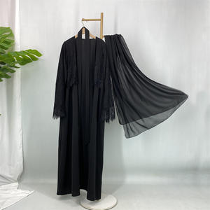 <span class=keywords><strong>Ensemble</strong></span> 2 pièces Abaya de Dubaï pour <span class=keywords><strong>femme</strong></span>, robe musulmane en velours, kimono ouvert, <span class=keywords><strong>ensemble</strong></span> <span class=keywords><strong>hijab</strong></span>, cardigan modeste avec dentelle, tenue de mariage - Product Image 4