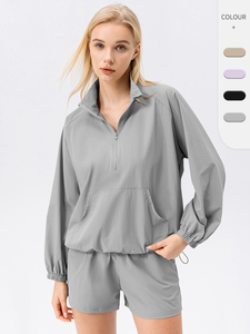 Completo Sportivo Estivo da Donna, Casual, con Colletto Verticale, Traspirante, Pantaloncini da Corsa ad Asciugatura Rapida, Set Due Pezzi per Fitness - Product Image 3