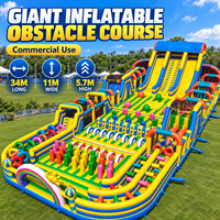 Parc d'obstacles gonflable géant commercial de 34 m, parc d'aventure extérieur, aire de jeux avec toboggan géant pour parcs d'attractions