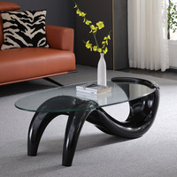 Table basse ovale moderne en verre trempé, design classique pour salon d'hôtel contemporain, en ABS et fibre de verre
