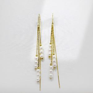 Boucles d'oreilles pendantes longues en argent 925 plaqué argent, avec chaîne de perles et pompon, style rétro, pour femme, bijoux fins, idéales pour les soirées, prix usine - Product Image 1
