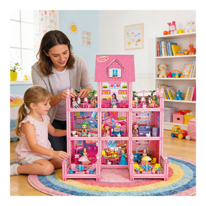 DIY <b>Plastic</b> Dollhouse Kit With Furniture Accessories Bedroom <b>Kitchen</b> Bathroom Balcony Creative Pretend <b>Play</b> Gift For Kids Girls - Product Image 2