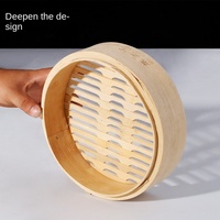 ESTICK Cuiseur vapeur pliable en bambou de qualité commerciale, mini-cuiseur vapeur profond à fond plat avec couvercle pour cuisson à la vapeur et petites soupes