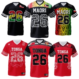 FQ Custom Heren Sport V-hals Voetbal T-shirt Gesublimeerd American Football Hip Hop Mesh Boxy Jersey Maori Aborigines Stijl - Product Image 3