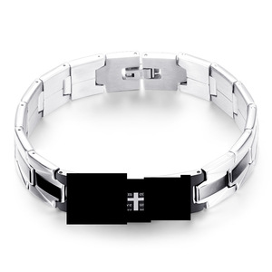 Pulsera minimalista con cruz geométrica en blanco y negro de acero inoxidable para hombres y mujeres, cadena de joyería de regalo. - Product Image 5