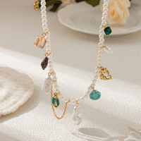 Collier en acier inoxydable avec pendentif géométrique haut de gamme en coquille de perle, plaqué or, tendance, pour femme, style européen et américain