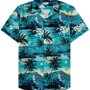Camisa Hawaiana Ecológica con Estampado de Hojas de Coco - Camisa de Manga Corta para Hombre con Botones, Logotipo Personalizado, Transpirable, Venta al Por Mayor para Ropa de Resort - Product Image 1