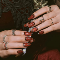 Faux ongles en acrylique Halloween sombre à presser, peints à la main, motif toile d'araignée argentée, araignée 3D, éclat étoilé, forme amande, personnalisables