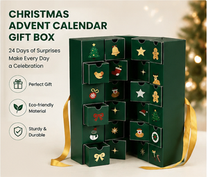 Green Christmas Drawer Gift Box with Ribbon Rigid Cardboard Empty Mystery Box for Holiday Surprise Packaging and Luxury Gifts - Product Image 4