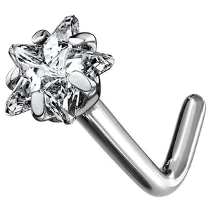 20G Prong Set CZ Star 316L Surgical Steel L Bend Body Piercing Nose Jewelry