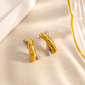 Geometric <b>Stud</b> <b>Earrings</b> Gold <b>Silver</b> Color Block 18k Gold Plated Stainless Steel Everyday Wear - Product Image 4