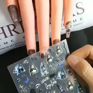 Qianya cadılar bayramı Nail Art Sticker 3D kaymak kafatası kafa gül kan tokat zombi gelin çivi çıkartmaları Lady kız parti tırnak çıkartmalar